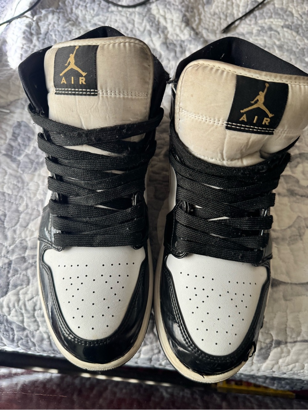 Jordan High-Top Sneakers in Black, White & Cream